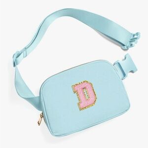 Kids Light Blue Belt Bag with Pink Initial